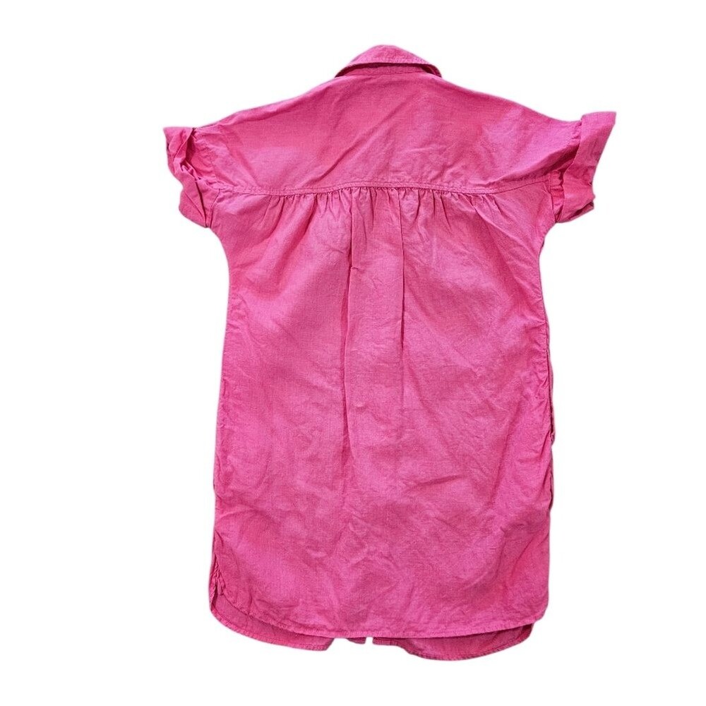 J. Crew Baird McNutt Irish Linen Dress Hot Pink SP Petite Short Sleeve Button Up - Picture 3 of 8